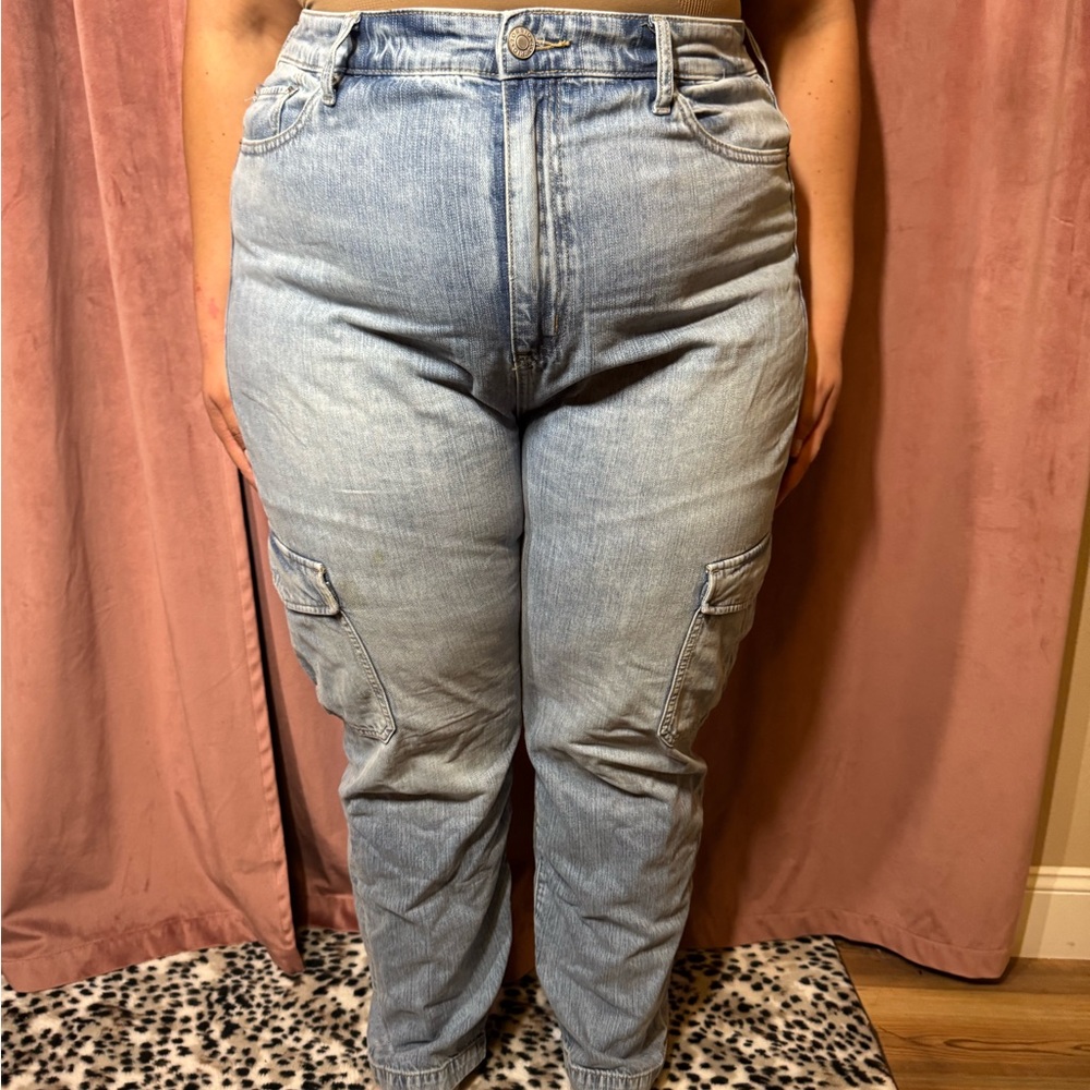 High-Rise Light Wash Cargo Jeans for Women